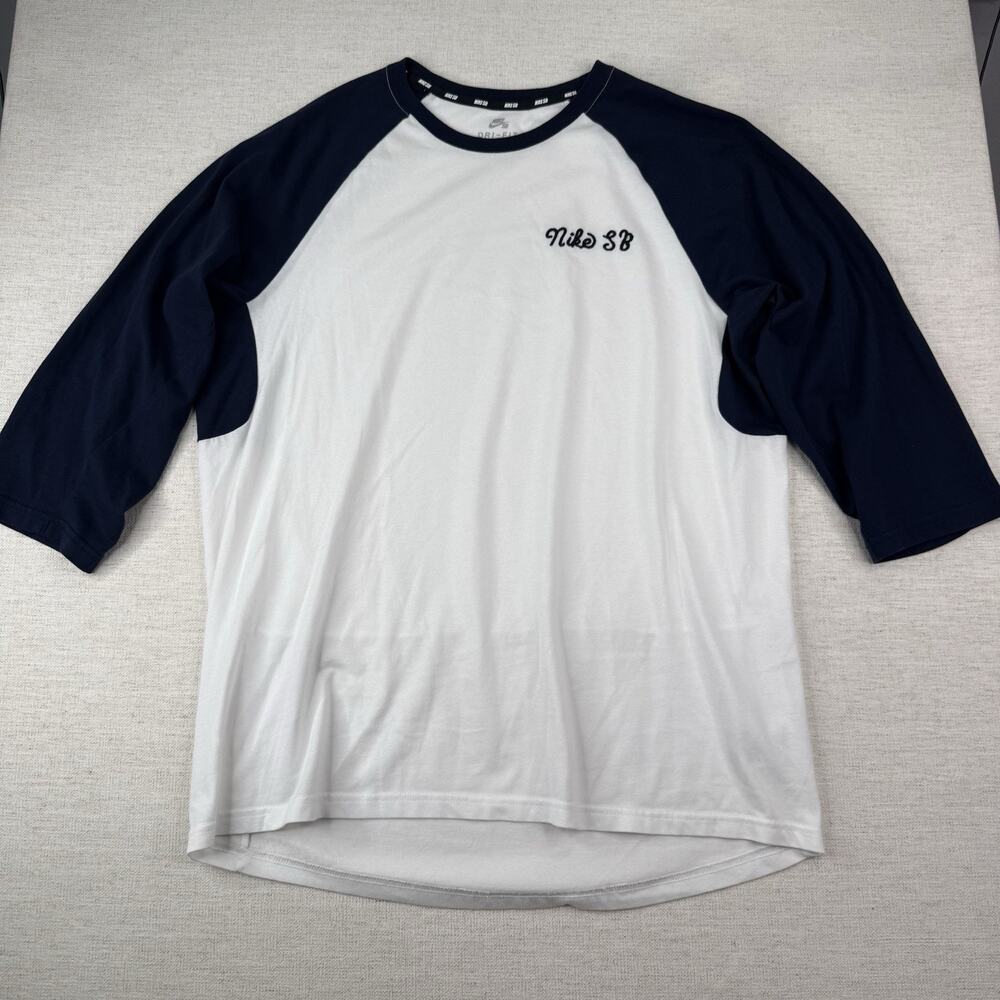 Nike SB Skateboarding 3/4 Sleeve T-Shirt Tee White Blue Raglan Size XL